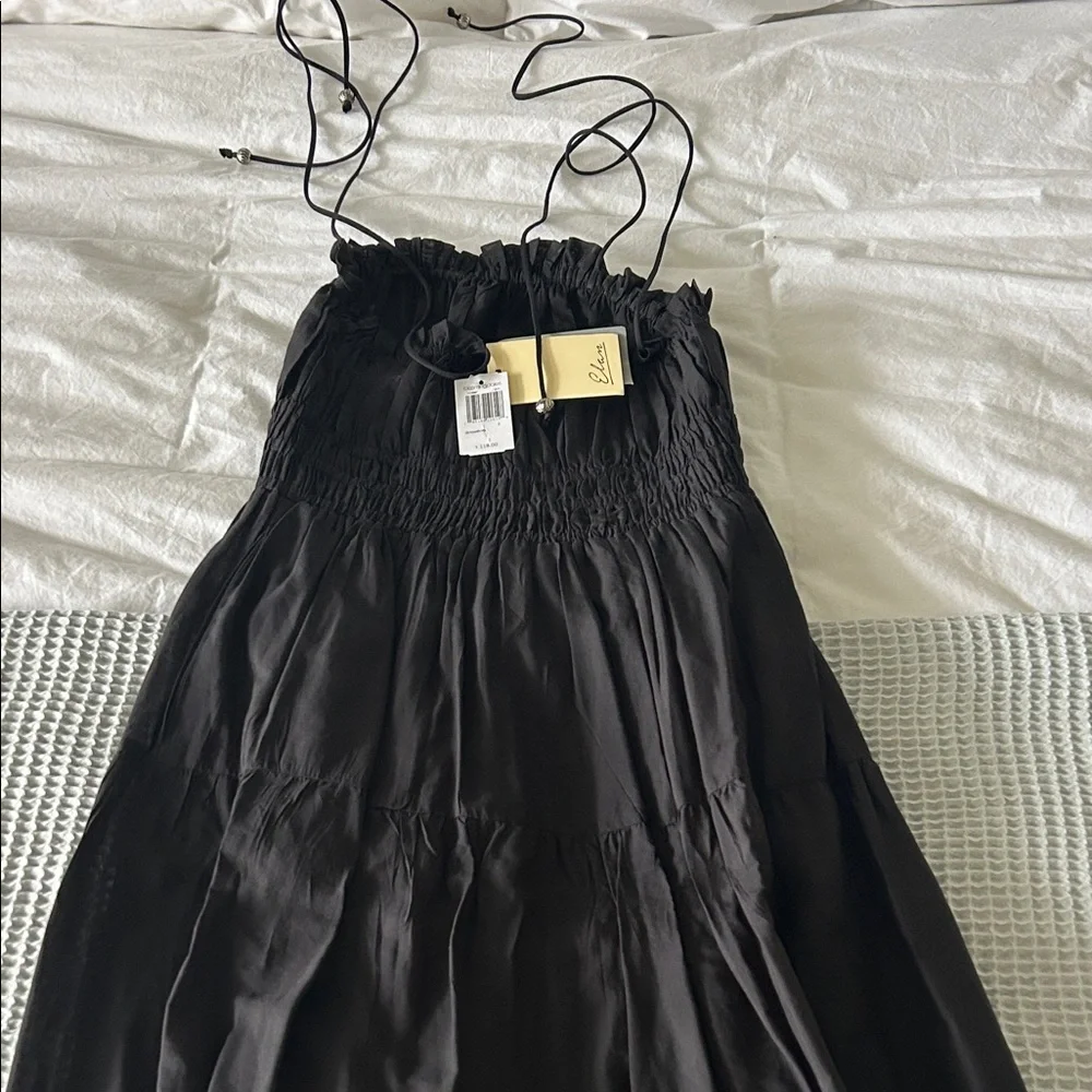 Elan Black Smocked Maxi Dress with Spaghetti Straps - Picture 1 of 4
